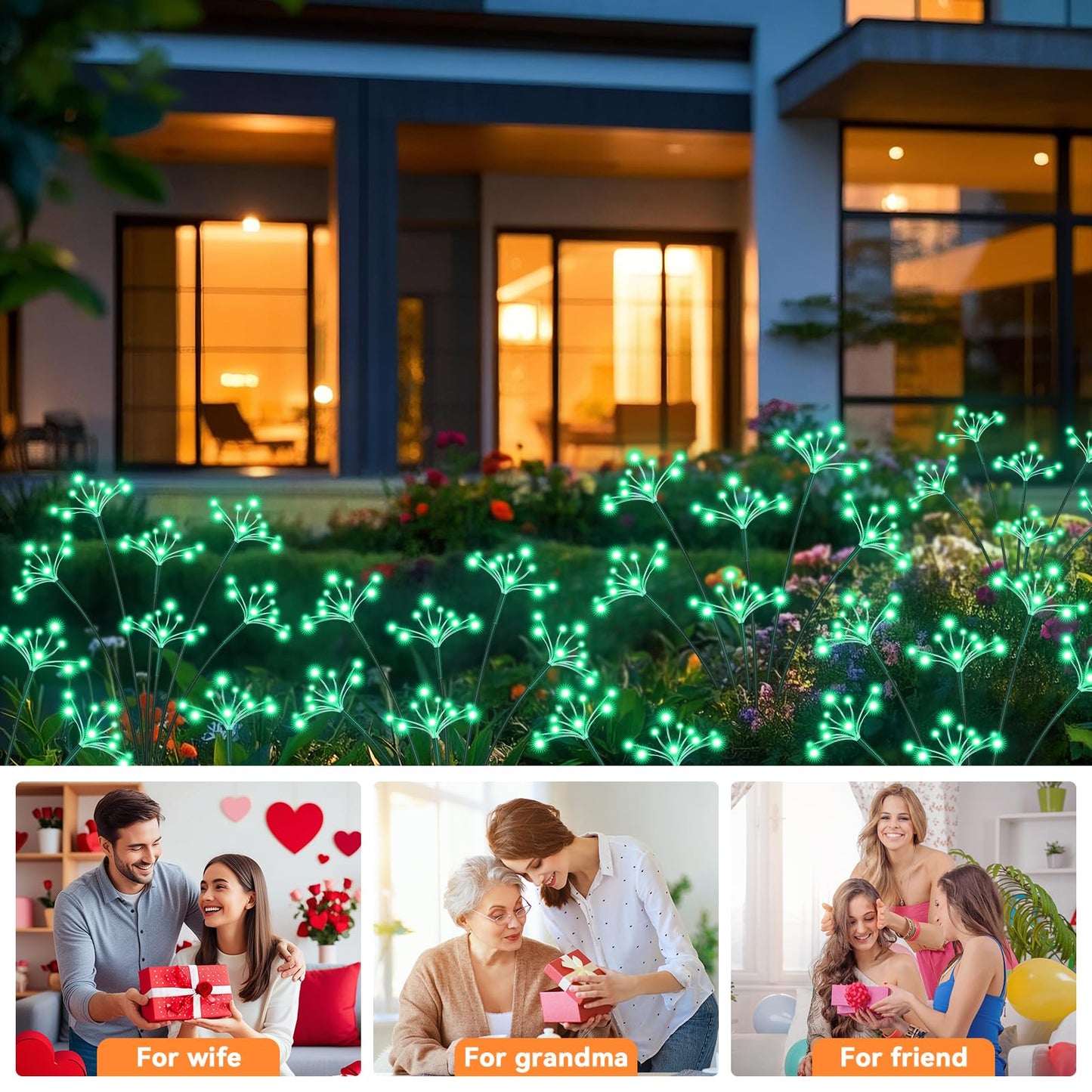 Solar Garden Lights 2 Pack Waterproof Solar Swaying Starburst Light Outdoor Lights for Yard Patio Walkway Pathway Party Wedding Christmas Decoration, Green