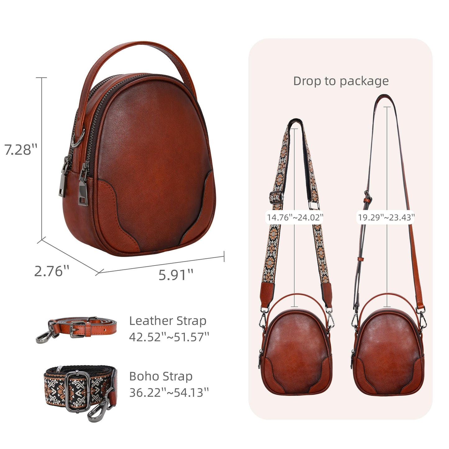 Iswee Small Leather Crossbody Bag for Women, Genuine Leather Mini Purse with Adjustable Strap, Women's Shoulder Bag for Travel and Daily Use, Ladies Purse Satchel (Brown)