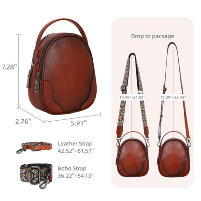 Iswee Small Leather Crossbody Bag for Women, Genuine Leather Mini Purse with Adjustable Strap, Women's Shoulder Bag for Travel and Daily Use, Ladies Purse Satchel (Brown)