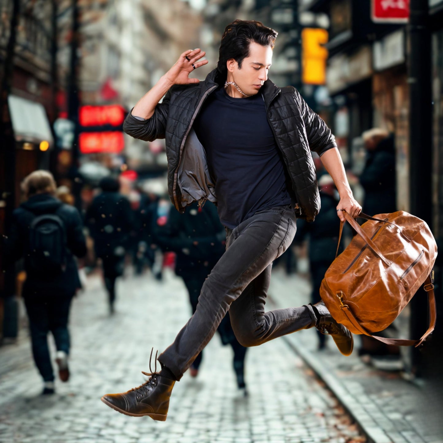 Handmade World Leather Duffle Gym Sports Bag For Men Women 'The GoalGear' Carry all Luggage Hold all Travel Overnighter Weekender Bag (With Strap)
