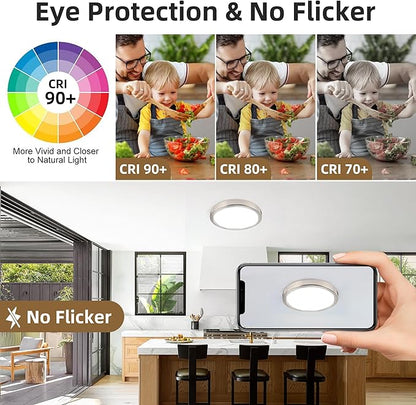 Hlite 6pack 9 Inch Flush Mount LED Ceiling Light Fixture,18W 1800LM Super Slim Light Fixtures Ceiling Mount 3000K/4000K/5000K 3CCT Selectable,Light Fixtures for Kitchen,Bedroom (Brush Nickel)