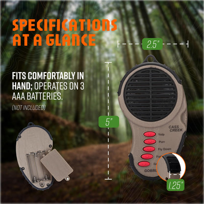 Cass Creek Ergo Spring Gobbler Electronic Game Call, Compact Handheld Turkey Call, Realistic Digital Sounds, Portable Hunting Gear, Easy One-Hand Operation