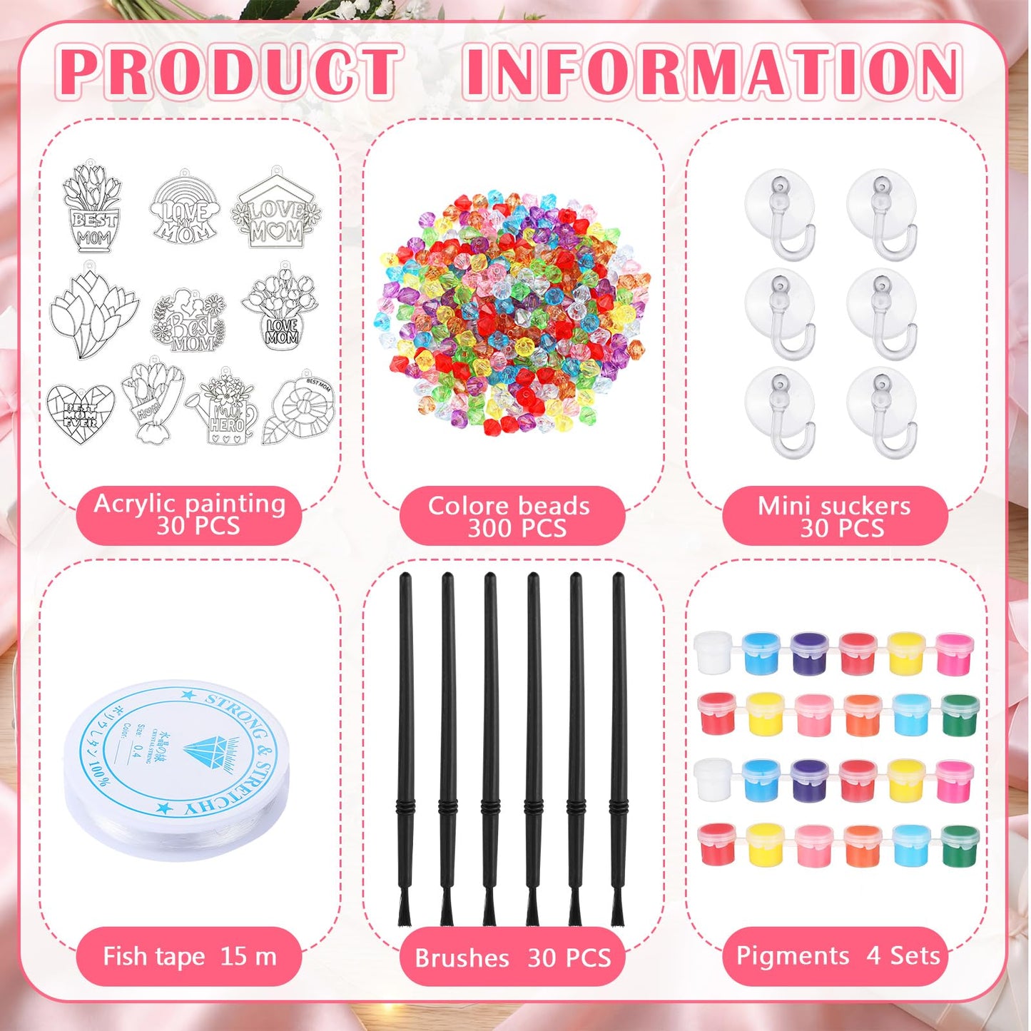 Beeveer 30 Sets Mother's Day Suncatchers Art Kits DIY Flower Tulip Best Mom Suncatcher Crafts Paint Your Own Window Ornaments for Adults Mothers Day Activities Party Favor