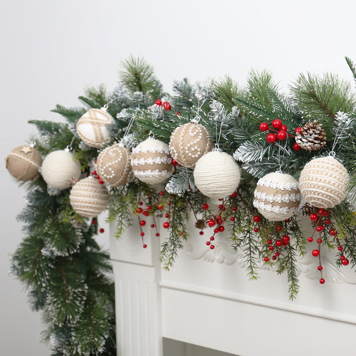 12PCS Christmas Ball Ornaments, 3.14"/80MM Boho Shatterproof Christmas Tree Hanging Ball Decorations, for Home Indoor Farmhouse Xmas Vase Bowls Filler Centerpiece Rustic Decor