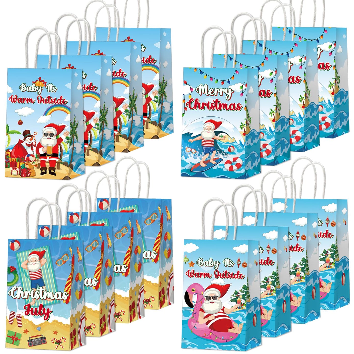 24PCS July Christmas Party Favor Bags Christmas Tropical Party Disposable Treat Bags with Handles Hawaiian Gift Bags for Summer Christmas Theme Hawaiian Beach Birthday Party Decorations Supplies