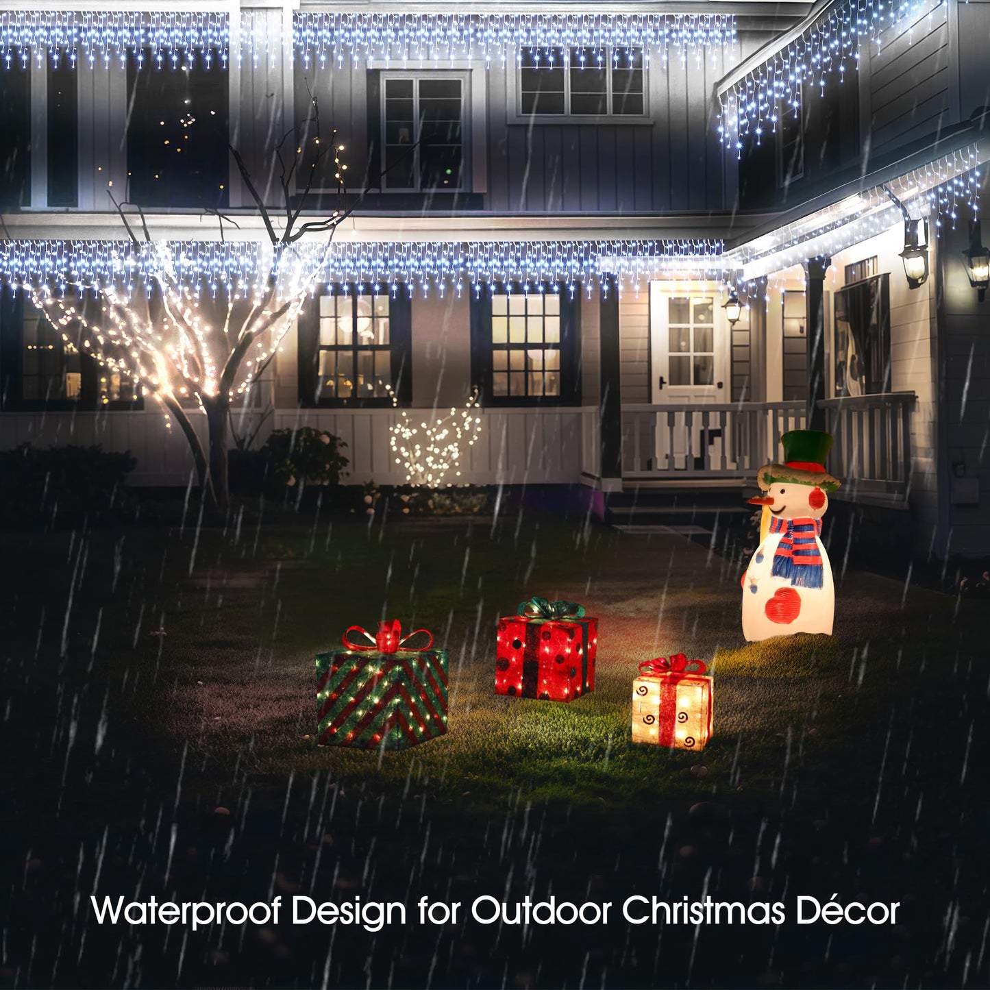 WBao Christmas Lights Outdoor, 432 LED 33FT Icicle Lights with 81 Drops, Remote Control, 3 Timer Settings, 8 Modes, Waterproof, Connectable Fairy Lights for Wedding, Holiday Eaves Decor, Cool White