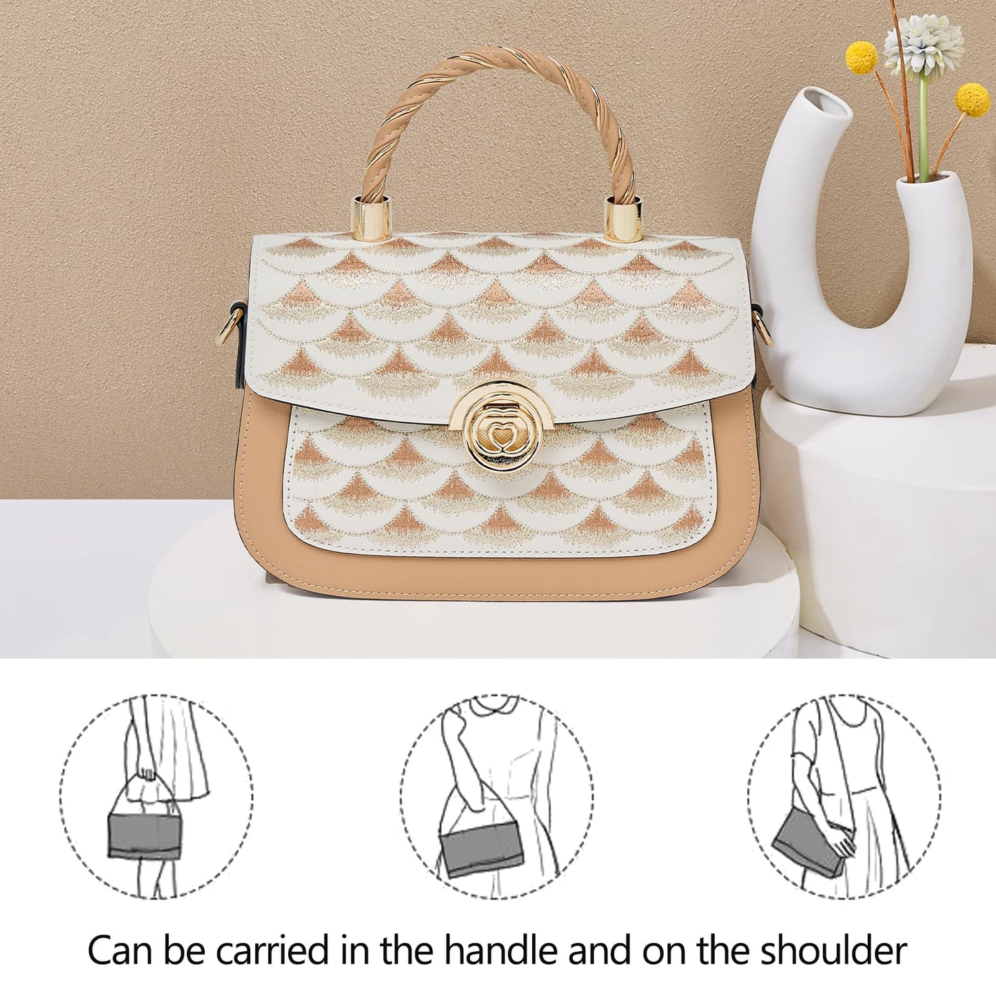 FOXLOVER Genuine Leather Crossbody Bags for Women Flap Top-handle Bags Shoulder Purse