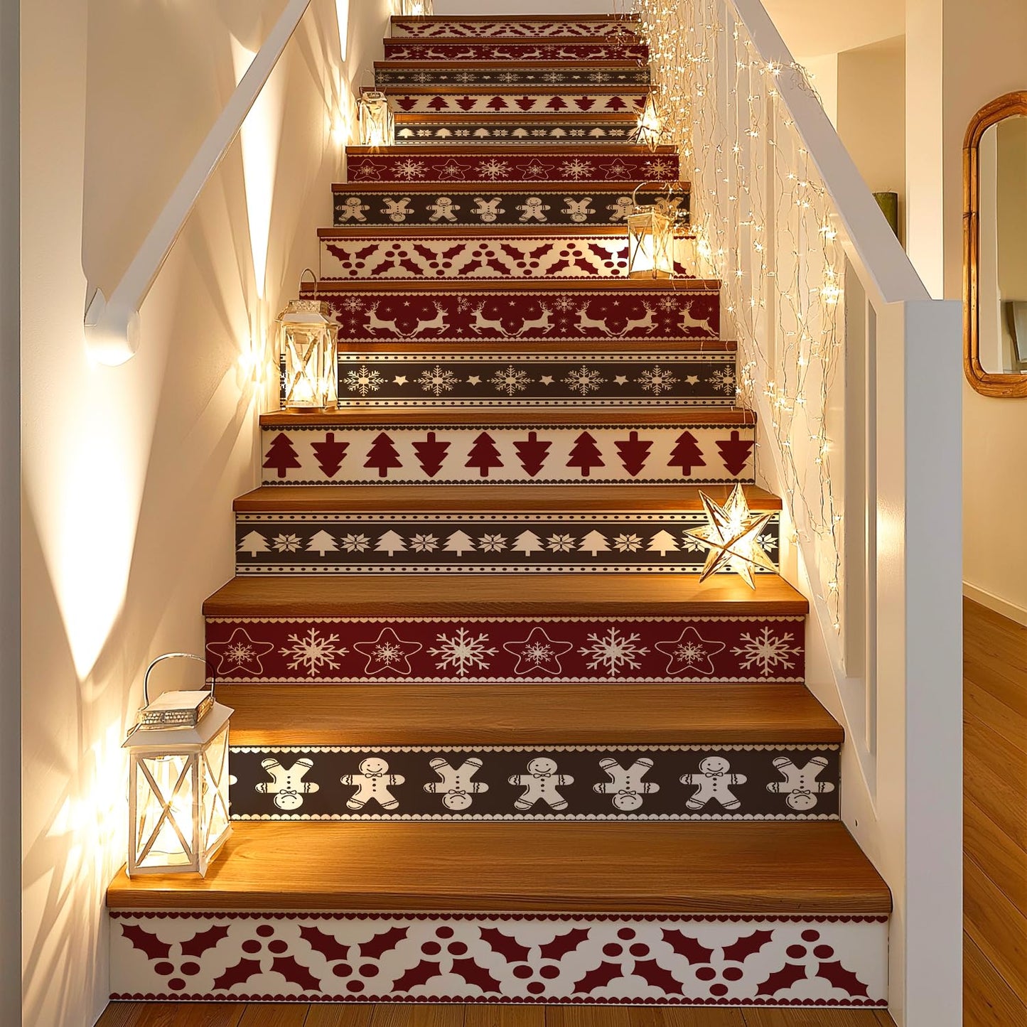 Funlife Christmas Peel and Stick Stair Risers Decals Staircase Christmas Decorations, 39.37"x7.09" Xams Pattern 14PCS