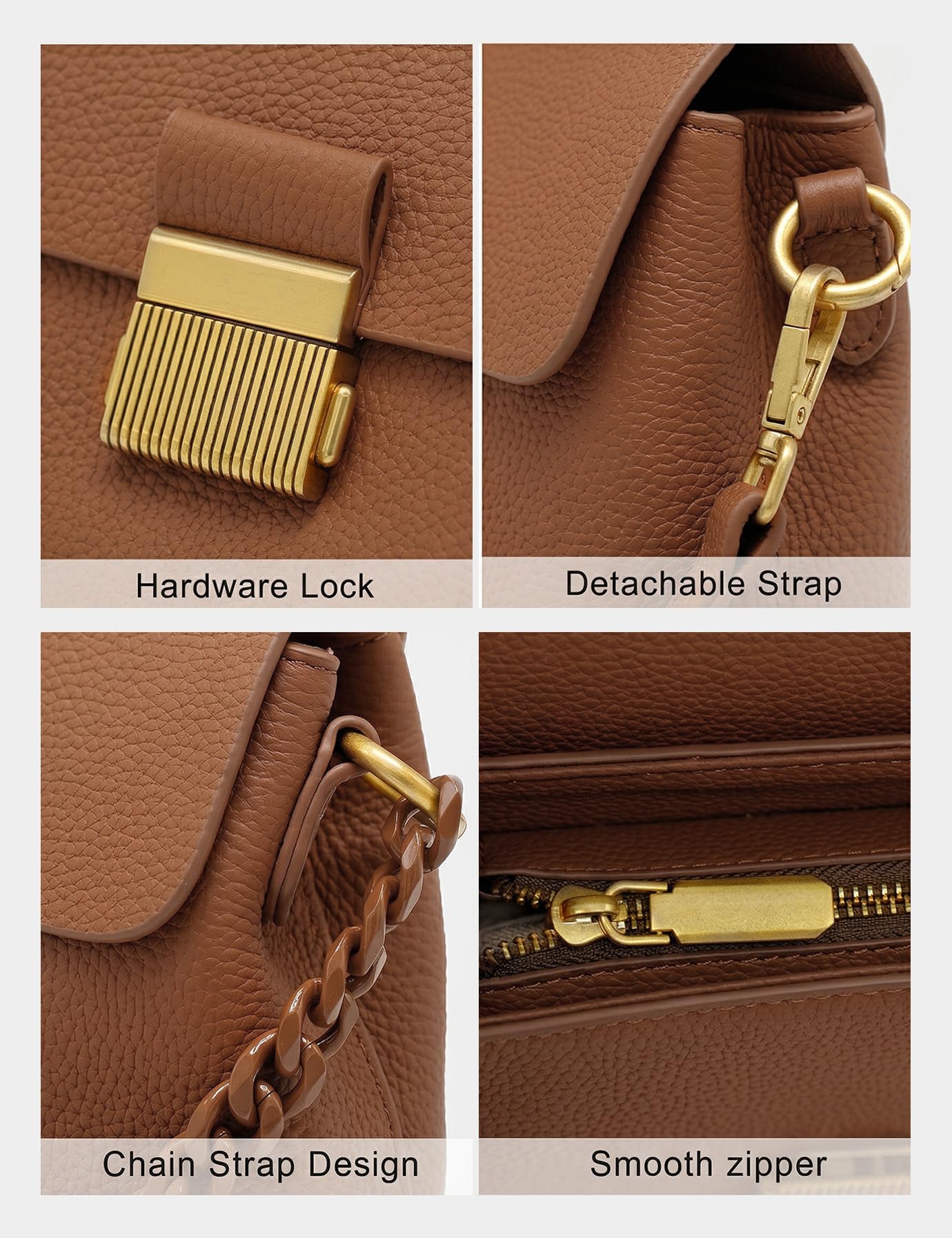 Genuine Leather Top Handle Handbag for Women Leather Crossbody Bag with Adjustable Strap Trendy Women Shoulder Bag Brown