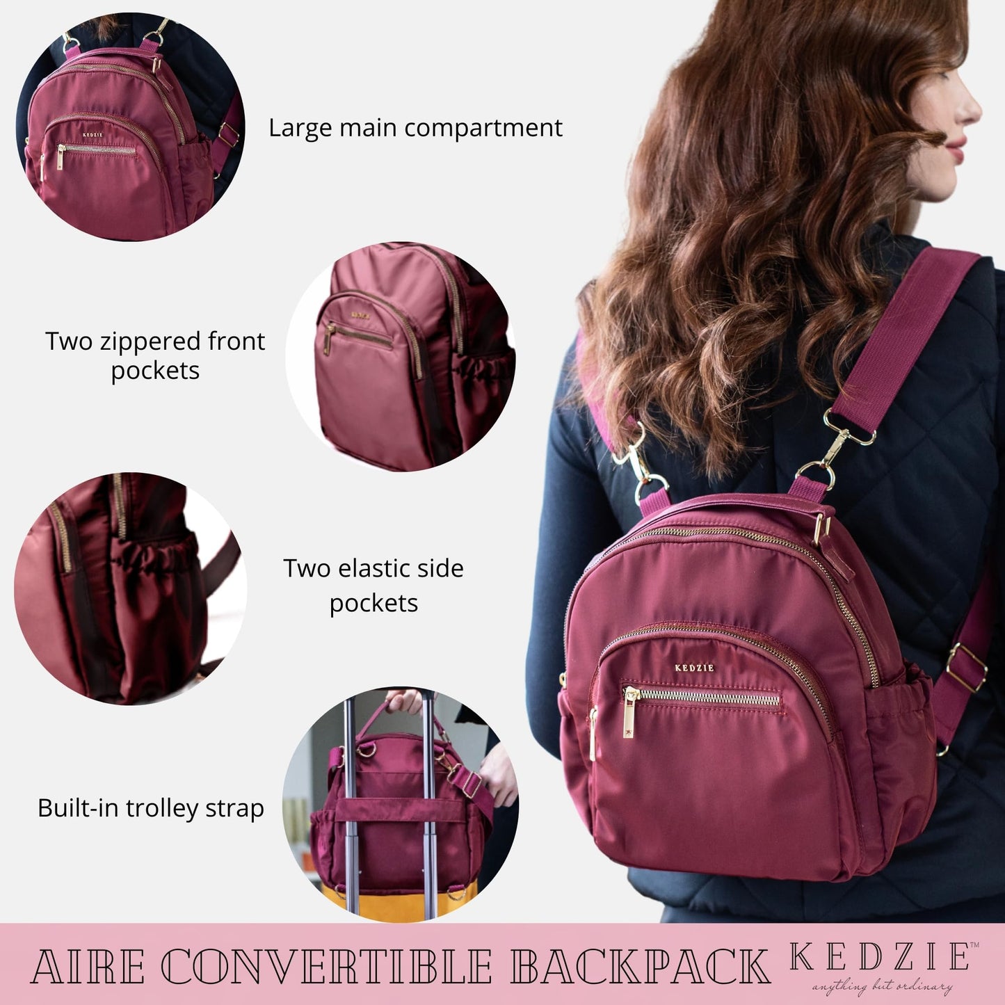 KEDZIE Aire Convertible Backpack Purse Fashion Crossbody Carry On Bag for Women - Navy
