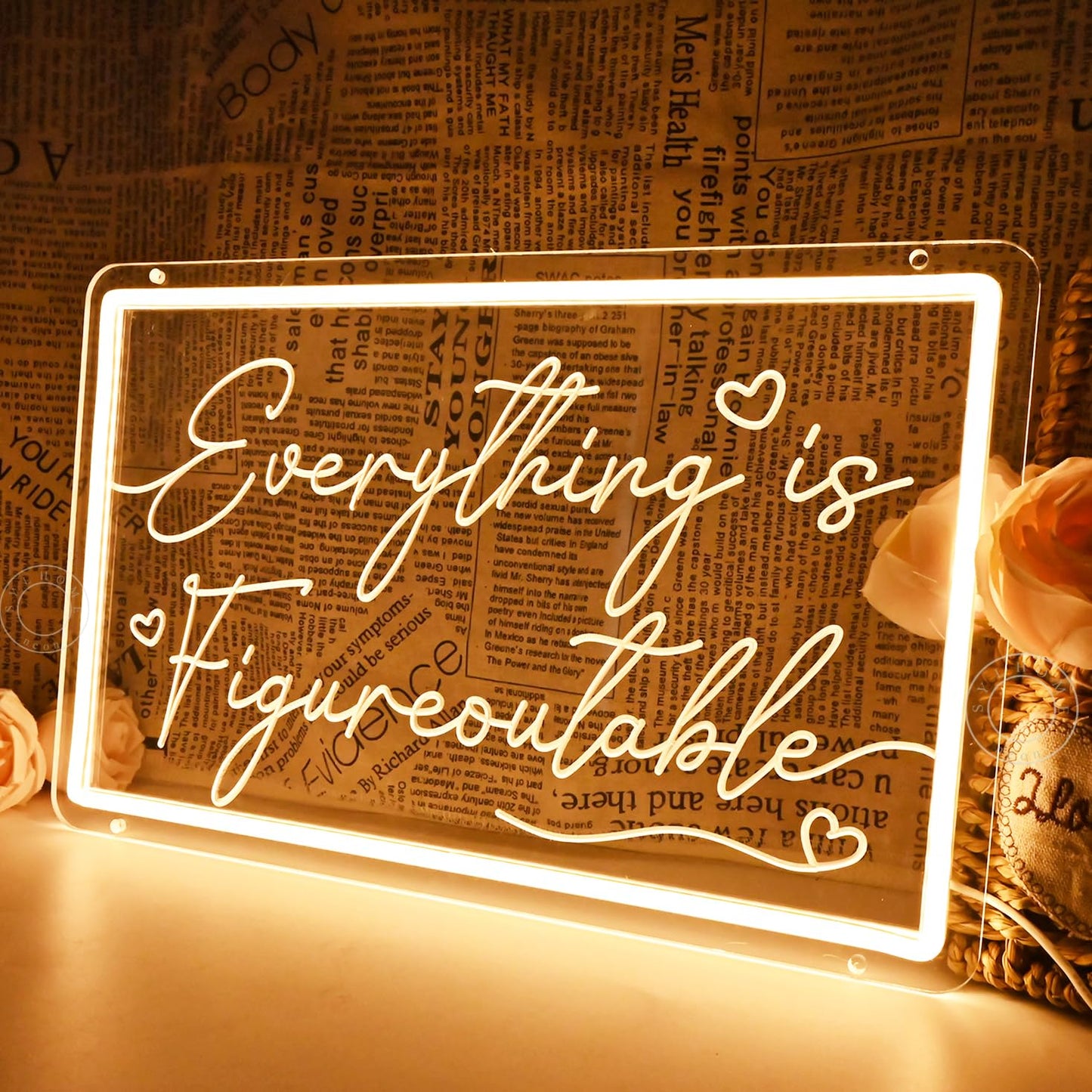 SYLHOME Everything Is Figureoutable Led Neon Light Sign Home Office Desk Shelf Inspirational Wall Sign Decor Uplifting Positive Coworker Decor 15.75" X 10" USB