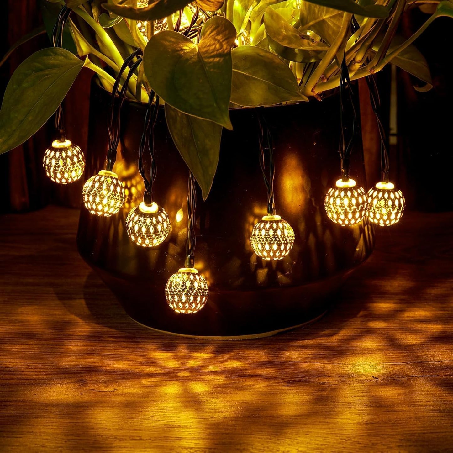 Brightown Solar Moroccan String Lights Outdoor 60 LED 36 Ft Globe Fairy Lights with 8 Lighting Modes, Waterproof Solar Powered String Lights for Garden Yard Gazebos Camping Party Holiday (Warm White)