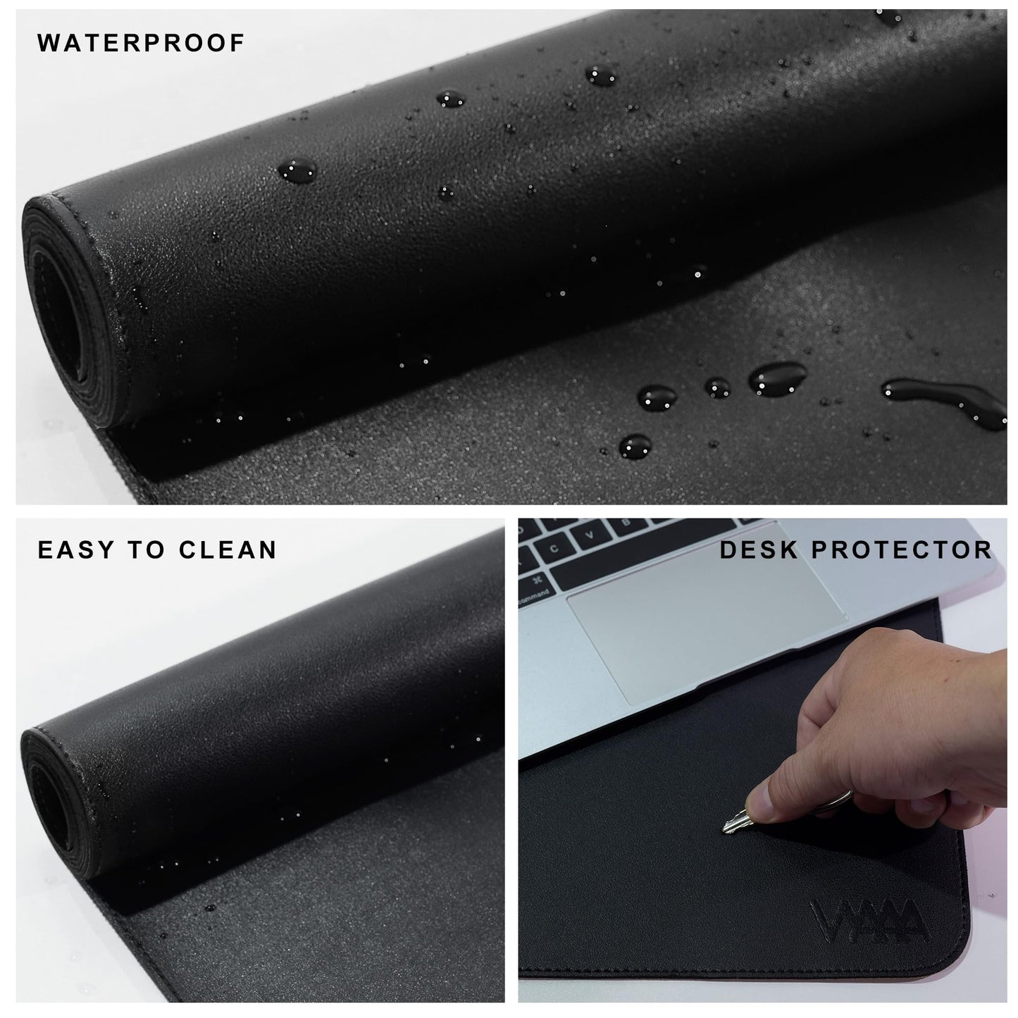 Vyaaa Leather Desk Mat, 63" x 24" Extra Large Desk Pad, Oversized Mouse Pad,Non-Slip Office Desk Pad, Waterproof Desk Blotter for Office and Home (Black)