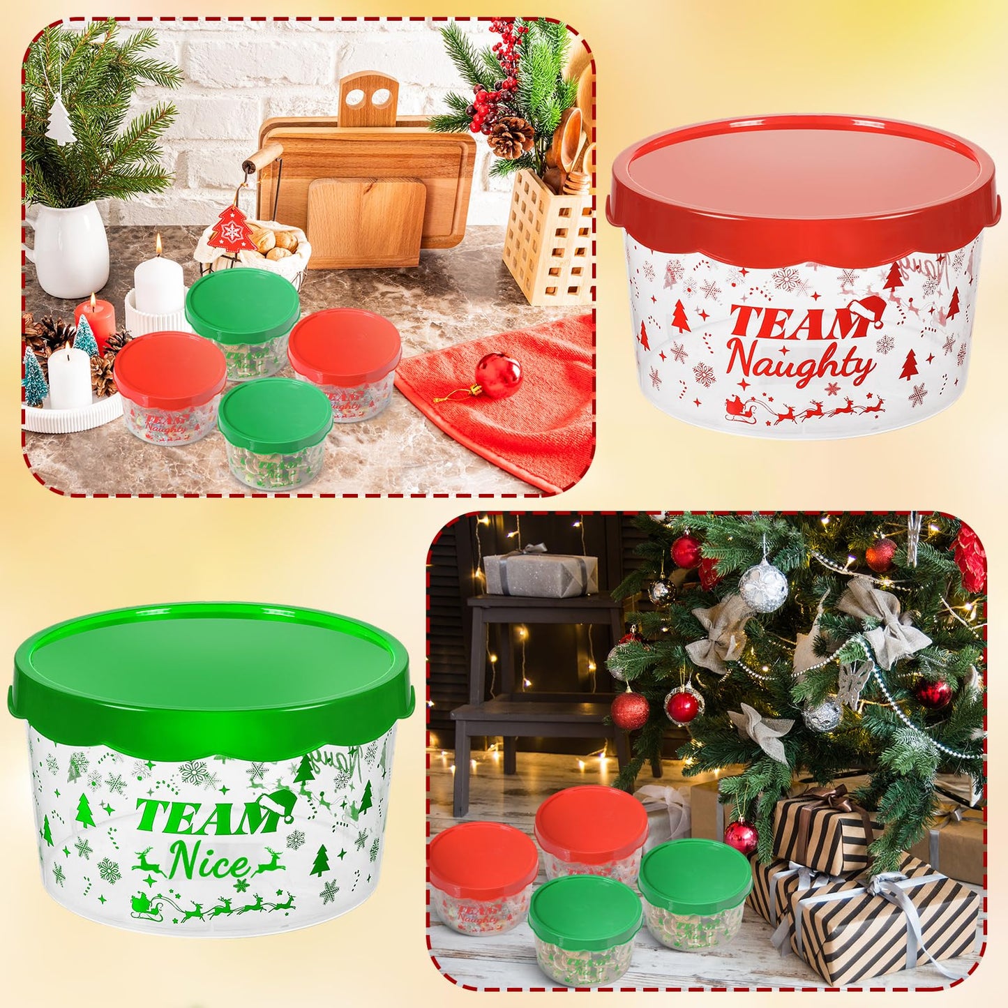 Nitial 4 Pcs Christmas Cookie Containers Plastic Christmas Jar with Lids Team Naughty or Nice Storage Buckets Xmas Candy Cookies Snack Tin Winter Containers Jars for Xmas Winter Party Supply