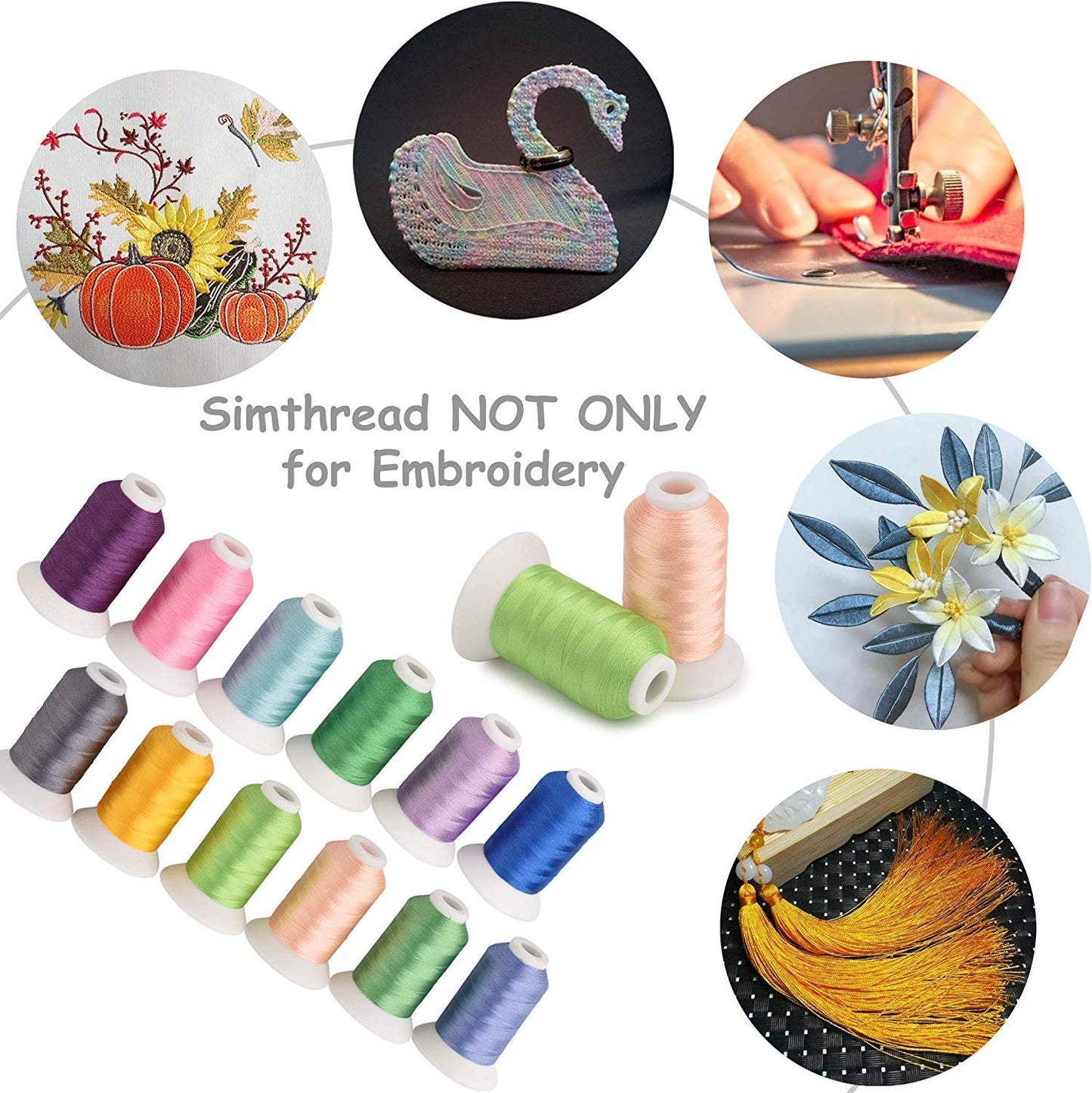 Simthread 63 Colors Polyester Compatible with Brother Embroidery Machine Thread Kit 40 Weight Compatible with Brother Babylock Janome Singer Pfaff Husqvarna Bernina Embroidery Sewing Machines 550Y