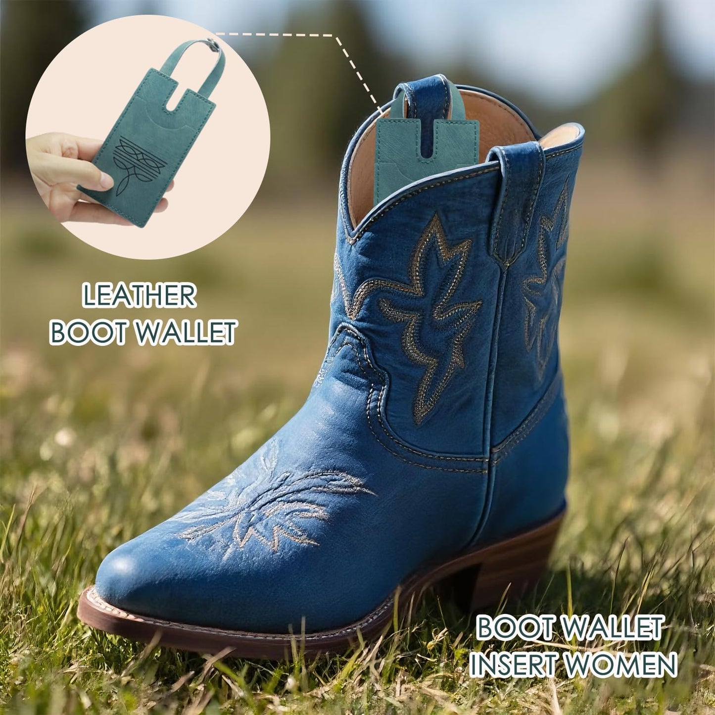 SNYVVEX 3pcs Western Boot Wallet with Snap Strap –Leather Card Holder for Cowboy Boots | Handcrafted Slim Wallet for Women & Men | RFID Blocking Cash Strap Pocket Credit Card Holder (Three colors)