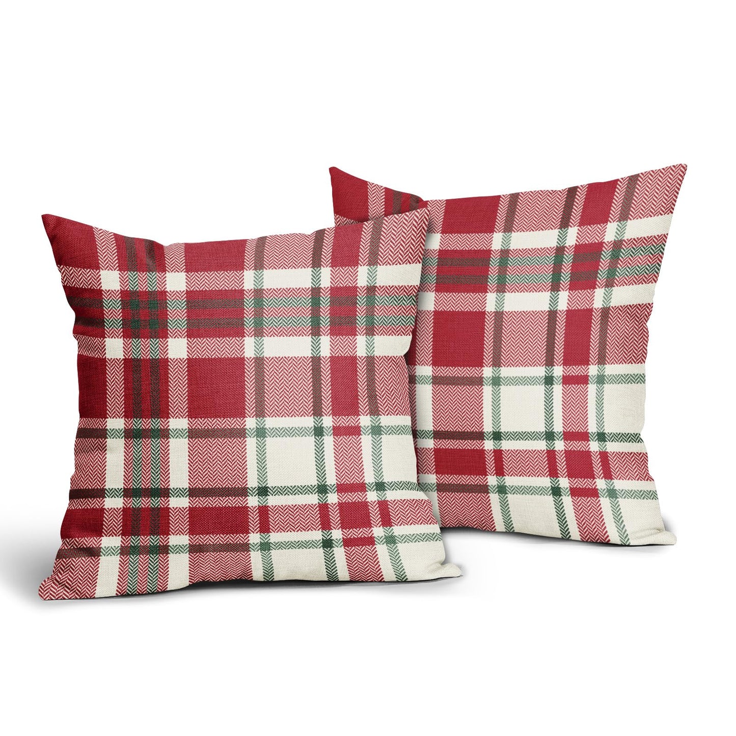 Christmas Plaid Pillow Covers 18x18 Set of 2 Red Green Cream Buffalo Checkered Decorative Tartan Pillowcases Xmas Winter Holiday Outdoor Rustic Farmhouse Throw Cushion Case Decor for Couch Sofa Bed