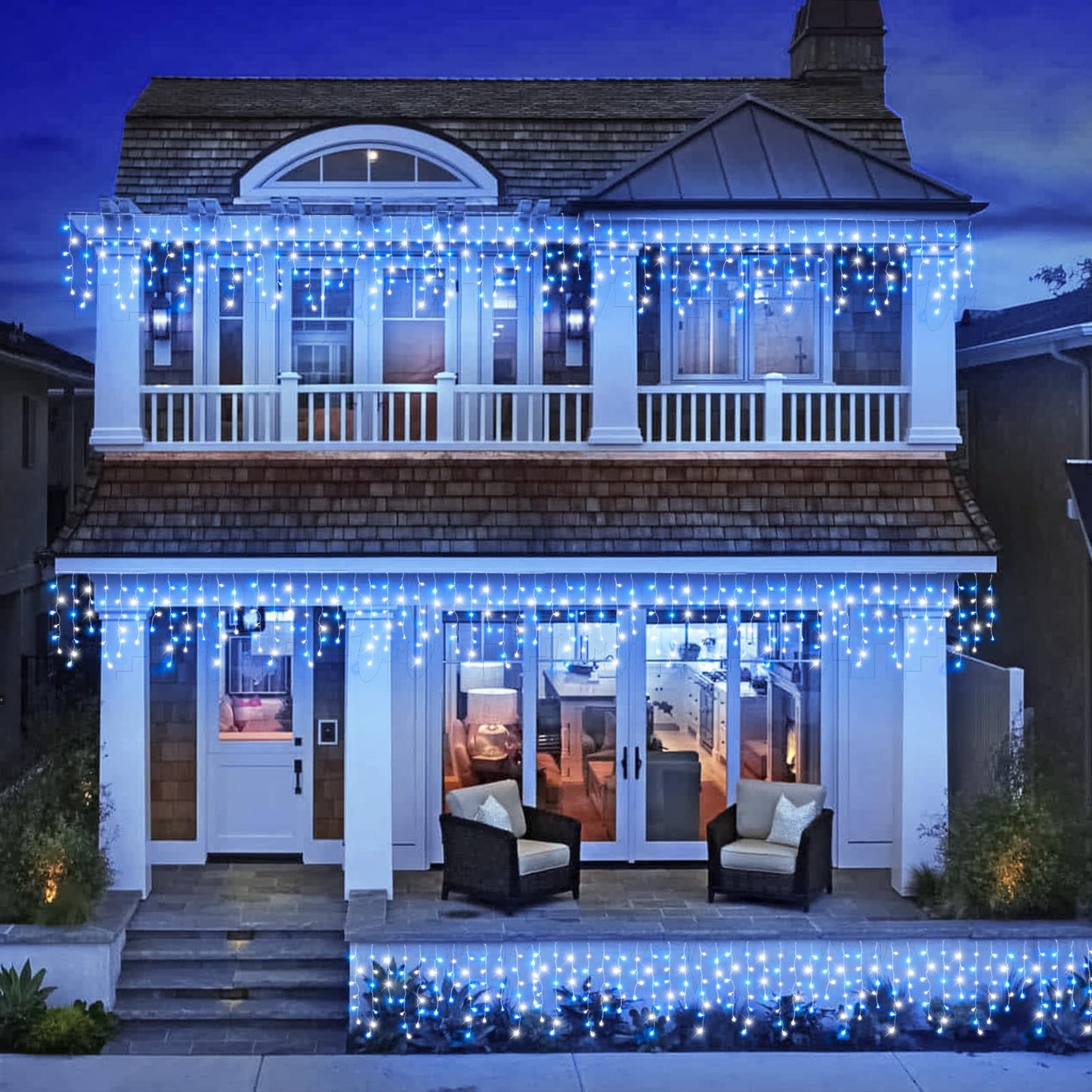 Icicle Lights for Outside - 33FT 400 LED Icicle Christmas Lights Outdoor with 75 Drops 8 Modes Timers, Waterproof Connectable Hanging Lights for Indoor Roof Yard Xmas Decorations, Blue and White