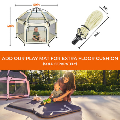 POP 'N GO PLAYPEN - Indoor & Outdoor Baby Playpen for Babies and Toddlers - Baby Beach Tent, Foldable, Portable W/Canopy, Travel Bag, & Mosquito Net - Pop Up Pack and Play Tent (Warm Ivory)