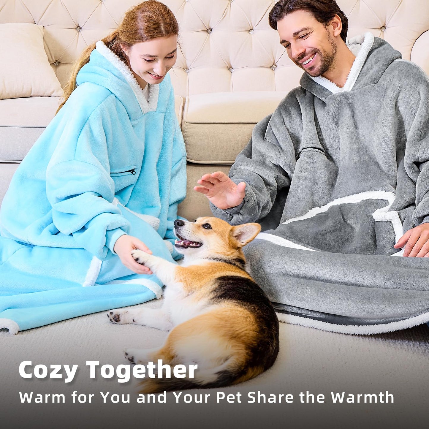 IFNOW Wearable Blanket Hoodie,Oversized Sherpa Hooded Blanket Sweatshirt with Eye Mask and Pocket,Cozy Flannel Blanket with Sleeves for Adult, Christmas Birthday Gifts for Women Mom Girlfriend,Grey
