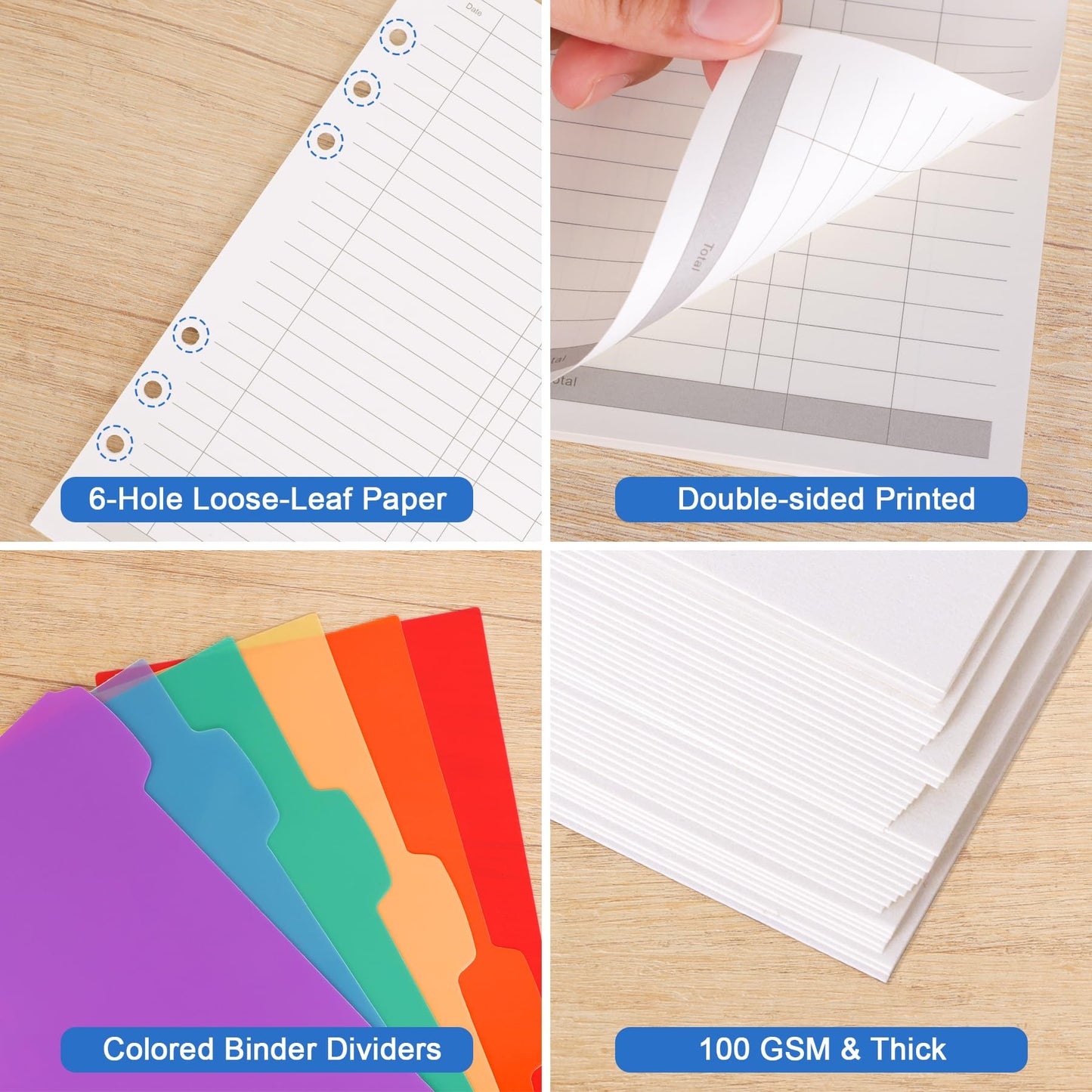 Antner A5 Finance Refill Paper Planner Refills, 135 Sheets 6-Hole Finance Records Loose Leaf Filler Paper with Binder Dividers for A5 6-Ring Budget Binder, Refillable Notebook, Accounting Book Inserts