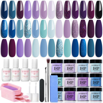 AZUREBEAUTY 31 Pcs Dip Powder Nail Kit 20 Colors Glitter Nude Brown Pink White Gray Dip Powder Liquid Set with Top/Base Coat Activator for French Nails Art Manicure DIY Salon Women Valentine's Gift