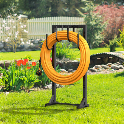 Yumatum Garden Hose Holder Reel, Upgraded Metal Hose Reels Holds 150ft Hose with 4 Large hooks, Heavy Duty Freestanding Water Hose Holders, Detachable Hose Storage Hanger for Outside