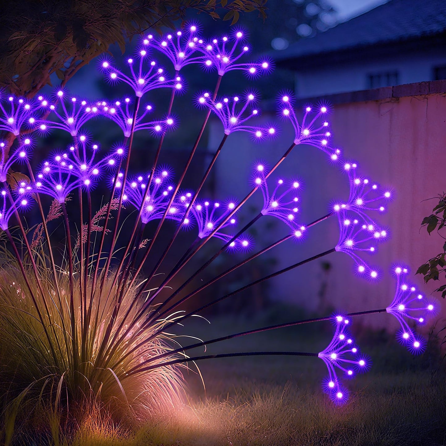 JJGoo Solar Garden Lights, New Upgraded 2 Pack Solar Swaying Starburst Light, Waterproof Fireworks Outdoor Lights, Yard Patio Pathway Decoration, Purple