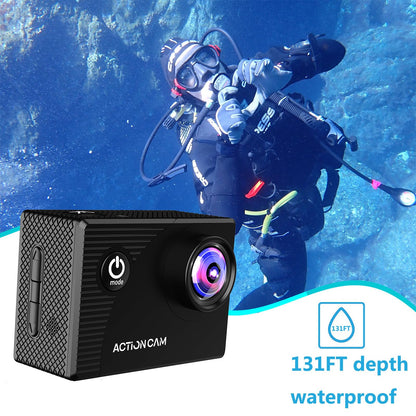 Xilecam Action Camera 1080P 30fps Sports Camera 40m/131ft Underwater Waterproof with 2 Batteries and Multi-Function Accessory