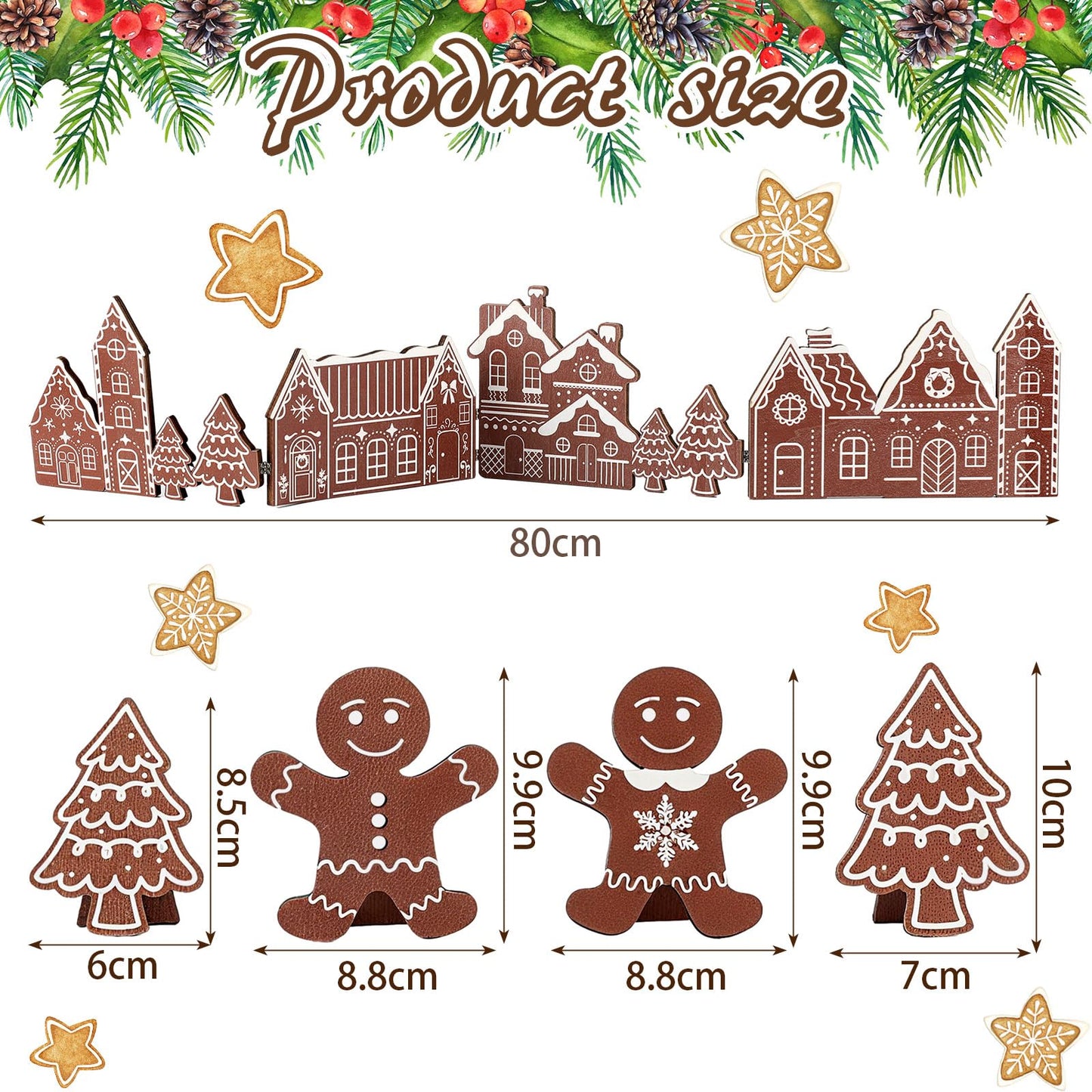 Colingmill 32 Inch Christmas Tabletop Decoration Wooden Christmas Gingerbread Man Themed Xmas Tree and House Signs Farmhouse Centerpiece Decor for Home Kitchen Table Shelf Decor