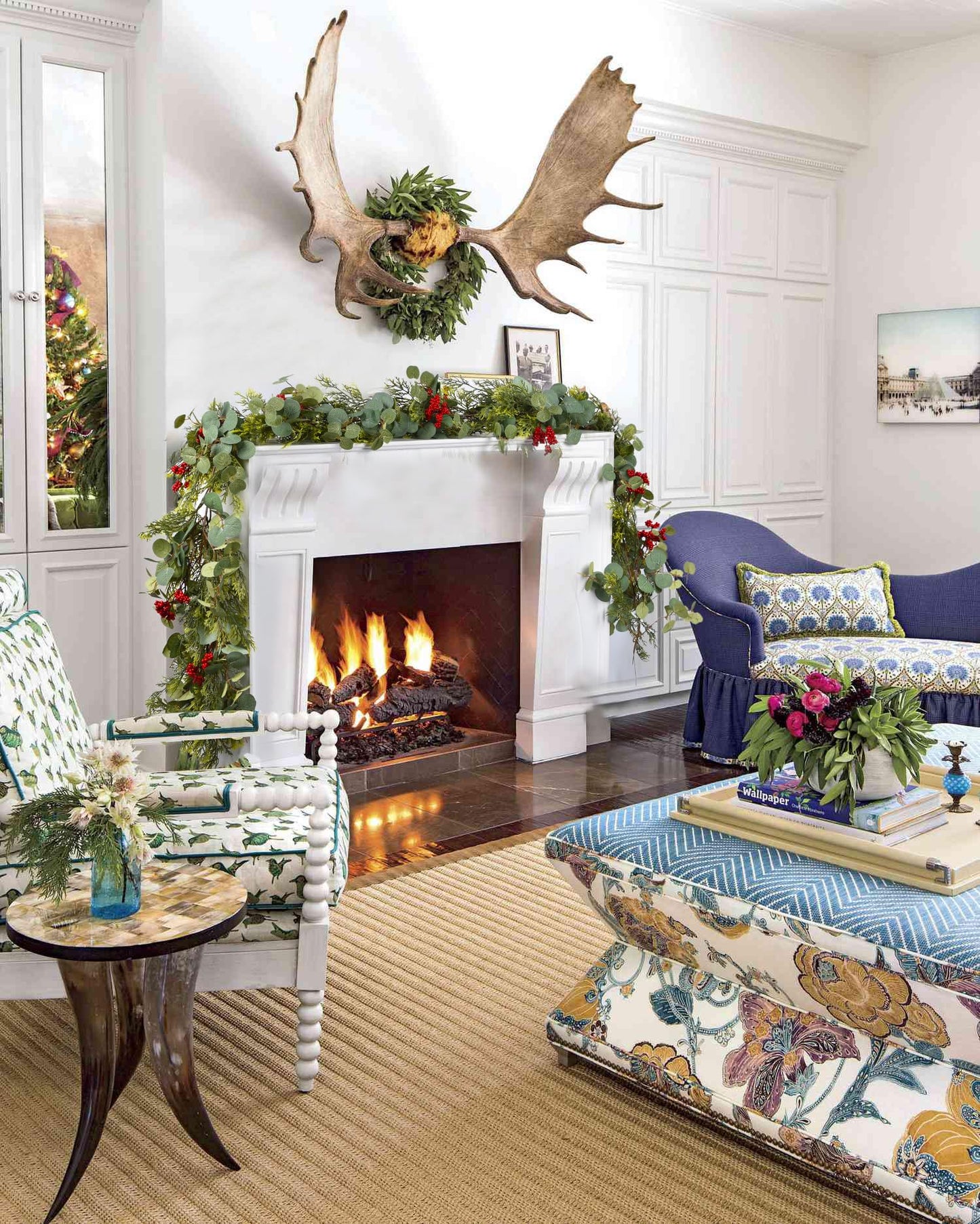 JoyHome 6ft Pine Christmas Garland, Artificail Red Berry Garland Christmas with Eucalyptus Leaves Cypress Garland for Home Decoration Holiday Mantel Table Decor