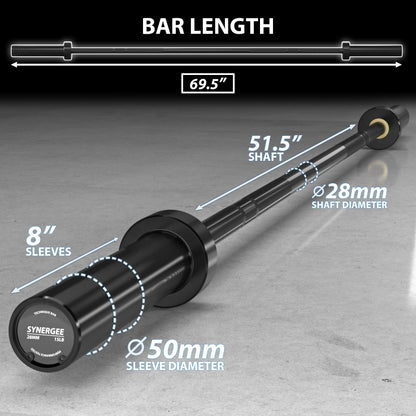 Synergee 15lb Technique Barbell Black Aluminum Bar for Form & Technique Training for Power & Olympic Lifting.