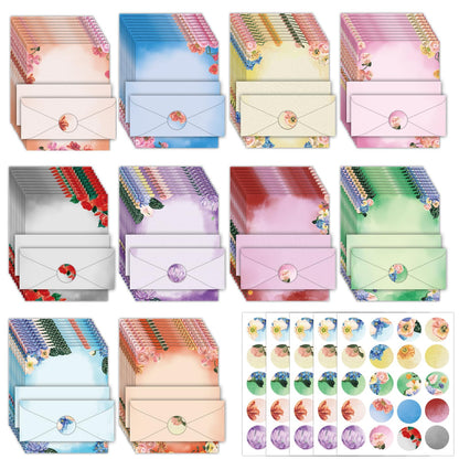 EggSun 250Pcs Watercolor Stationery Paper and Envelope Set with 100 Letterhead Papers and 50 Envelopes, 10 Design for Letter Writing,Invitations Computer Holidays Party Notes, 8.5x11 Inch-Floral