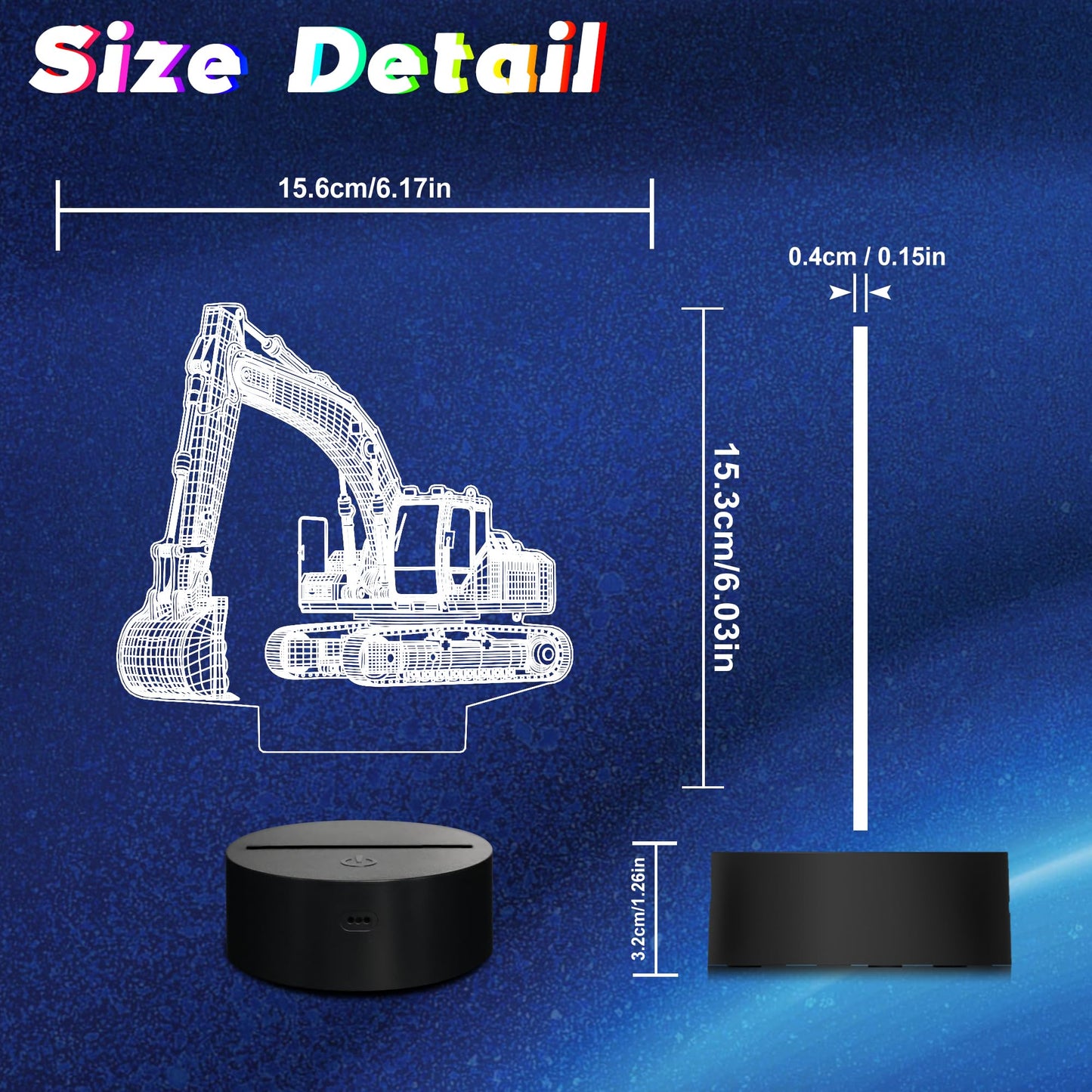 CoolGift Mart Excavator 3D Night Light, 3D LED Optical Illusion Lamp with Remote Control and Timer, Perfect Christmas and Birthday Gift Idea for Boys, Kids, and Teens