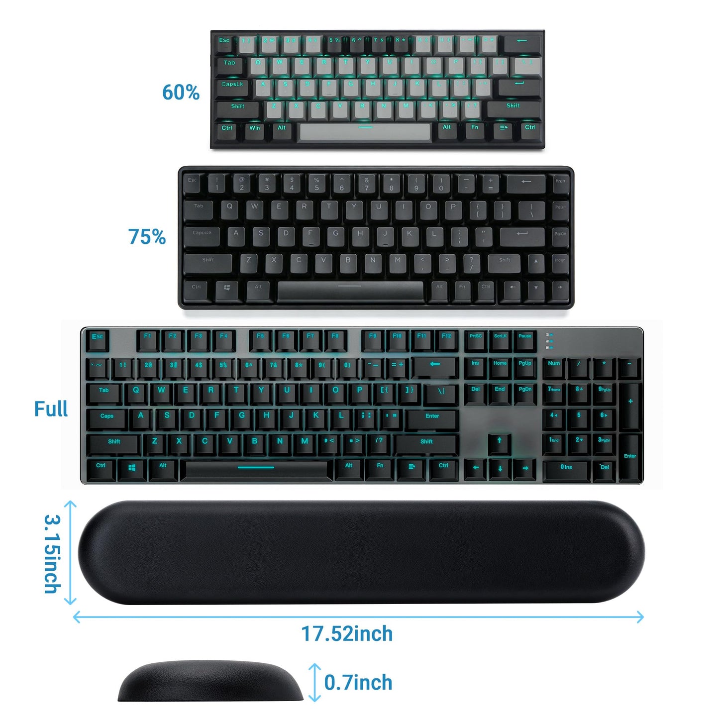 ASFSKY Keyboard Wrist Rest for Full-Size Mechanical Keyboards, 17-Inch Ergonomic Memory Foam Wrist Support with PU Leather Surface, Easy to Clean for Office, Gaming & Coding (Classic Black)