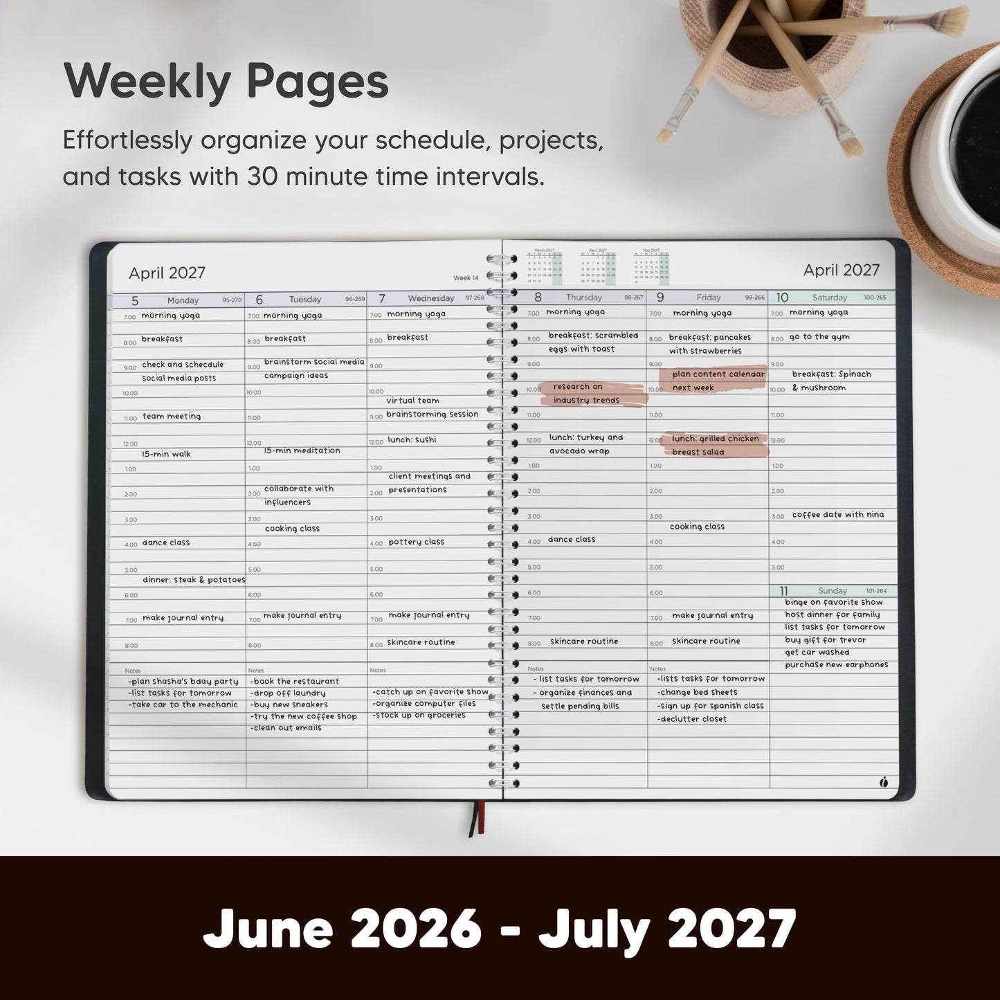 Academic Planner 2026-2027 - Hourly 2026-2027 Planner Weekly and Monthly - Appointment Book with Flexible Cover, Twin-Wire Binding - Simple Design for Productivity, June 2026 - July 2027. 8.5 x 11