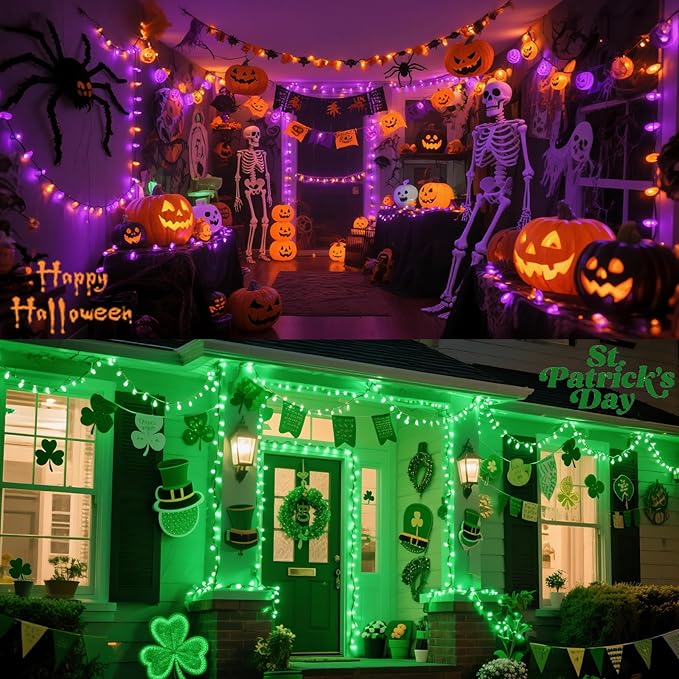 Pink String Lights Battery Powered, 2 Pack Total 66.6 FT 200 LED Christmas String Lights Indoor Outdoor Decoration, Twinkle Fairy Light for Halloween Party Garden Classroom Dorm Decor