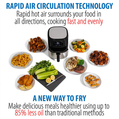 Deco Chef 5.8QT (19.3 Cup) Digital Electric Air Fryer with Accessories and Cookbook- Air Frying, Roasting, Baking, Crisping, and Reheating for Healthier and Faster Cooking (Black)