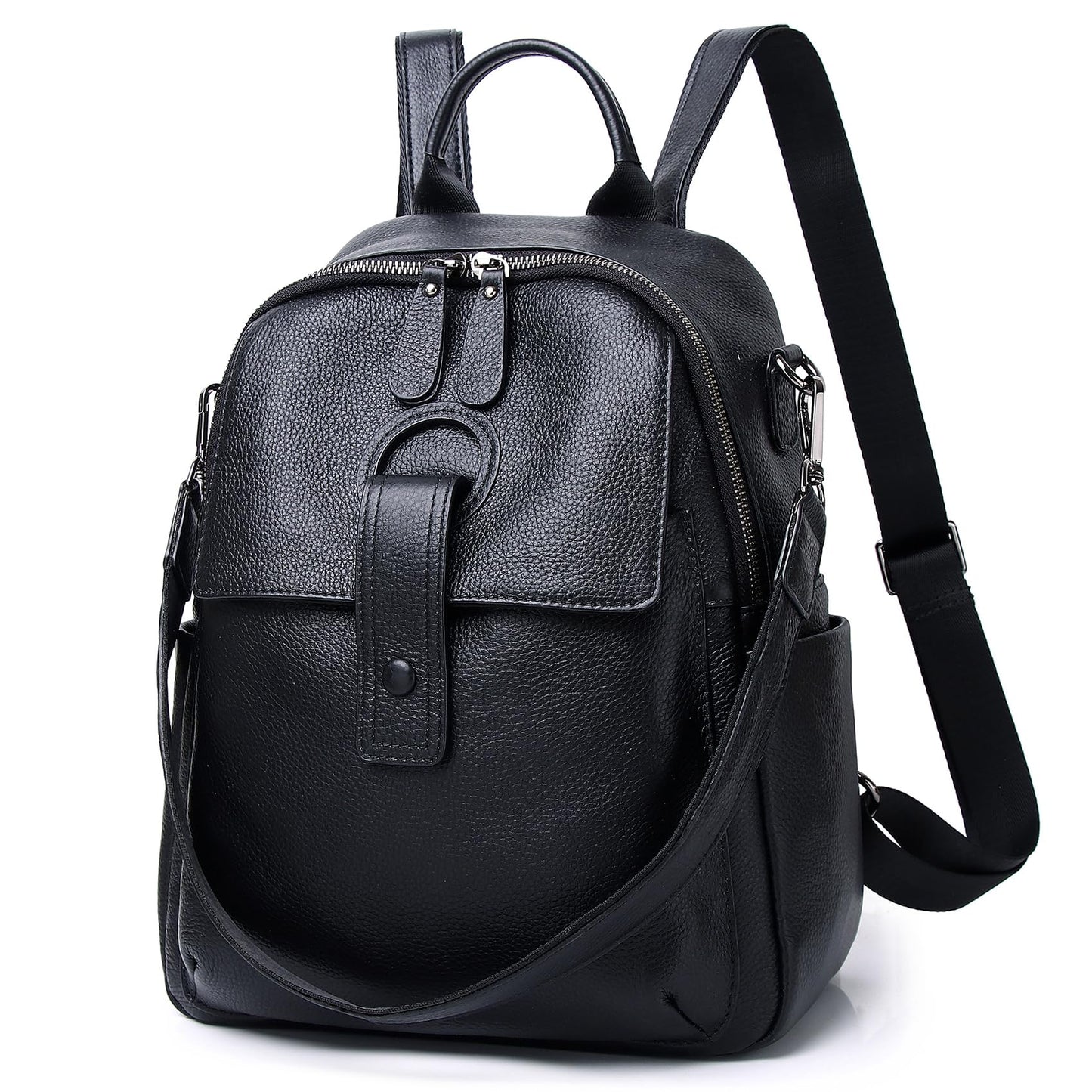 Wesccimo Genuine Leather Backpack Purse For Women Black Real Soft Leather Travel Convertible Ladies Shoulder Bag