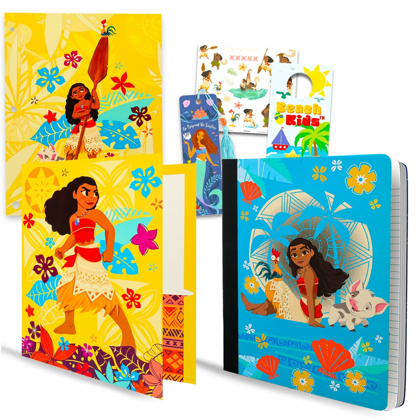 Disney Moana School Supplies - Bundle Composition Notebook, 2 Portfolio Folders, Stickers, More | Moana School Supplies Set for Girls, Kids