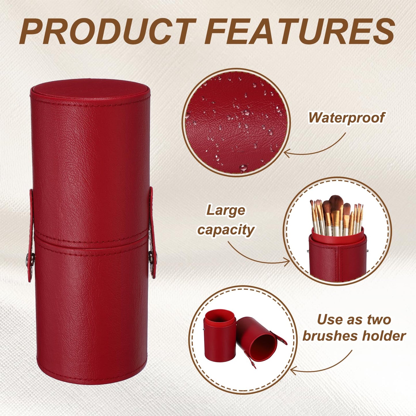 uxcell 7.87" Portable Makeup Brush Holder with Strap, Makeup Scrubber Holder Travel Cosmetic Brushes Case for Women Makeup Brushes Pencils Toothbrush Hand Cream, Wine Red