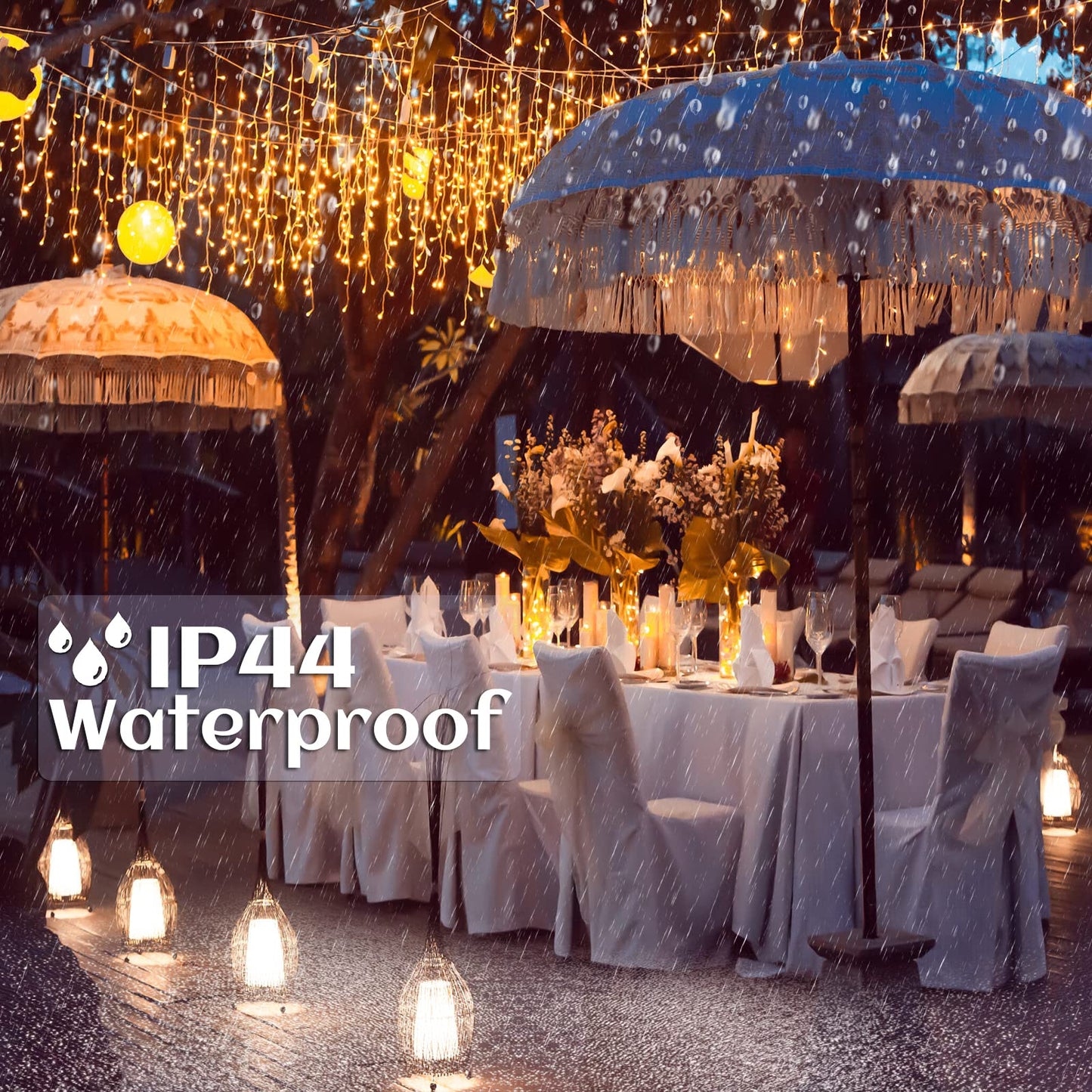 Nielfoi Icicle lights Outdoor - 33ft Christmas Lights with 400LED 75 Drops 8 Modes, Plug in Curtain String Lights Waterproof for Holiday Wedding Party Home Garden Bedroom Indoor Decoration, Warm White