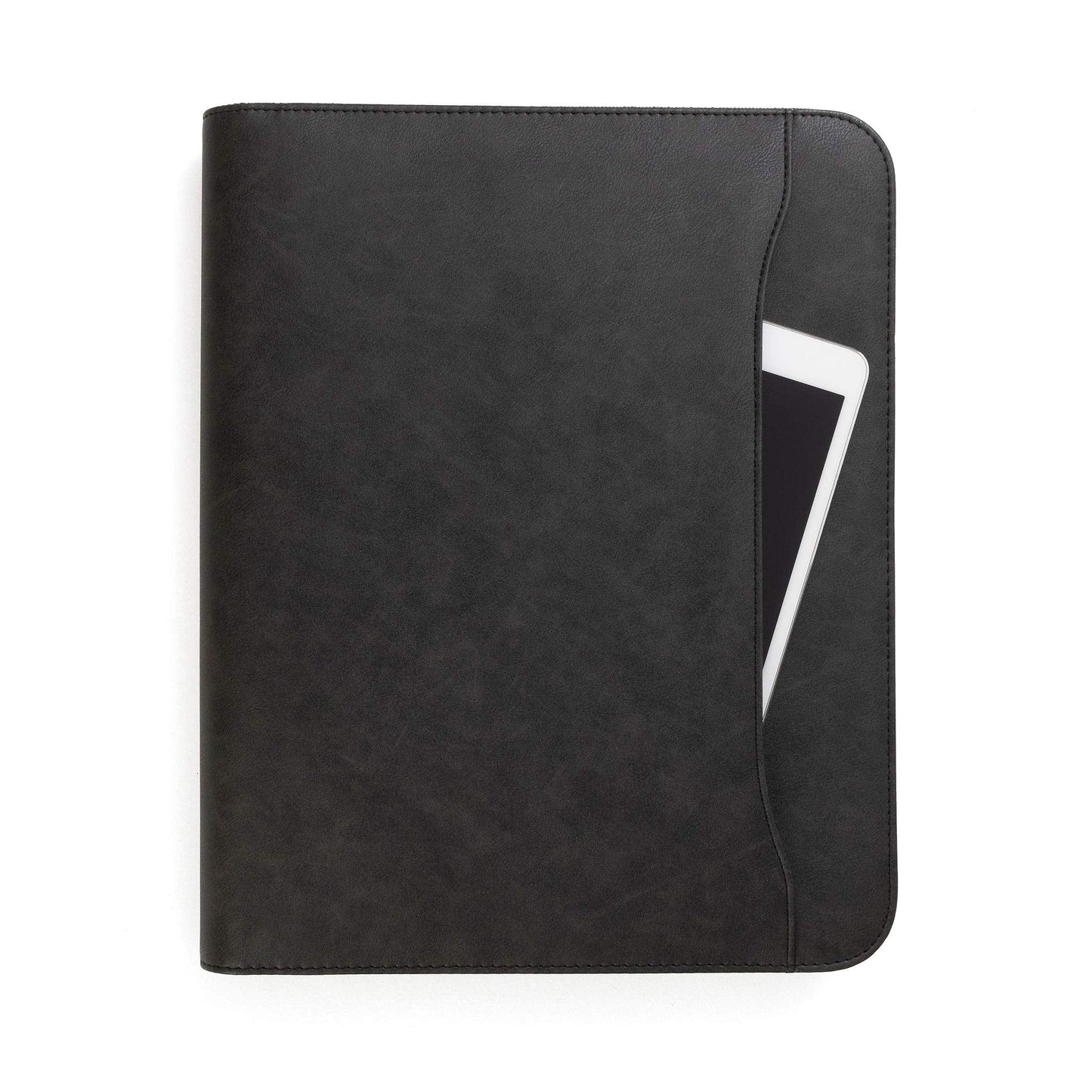 Forevermore Portfolios Padfolio Binder - Professional Faux Leather Travel Organizer Pouch for Tablet, Documents, Presentation Folders, Zipper Closure, Notepad - Black