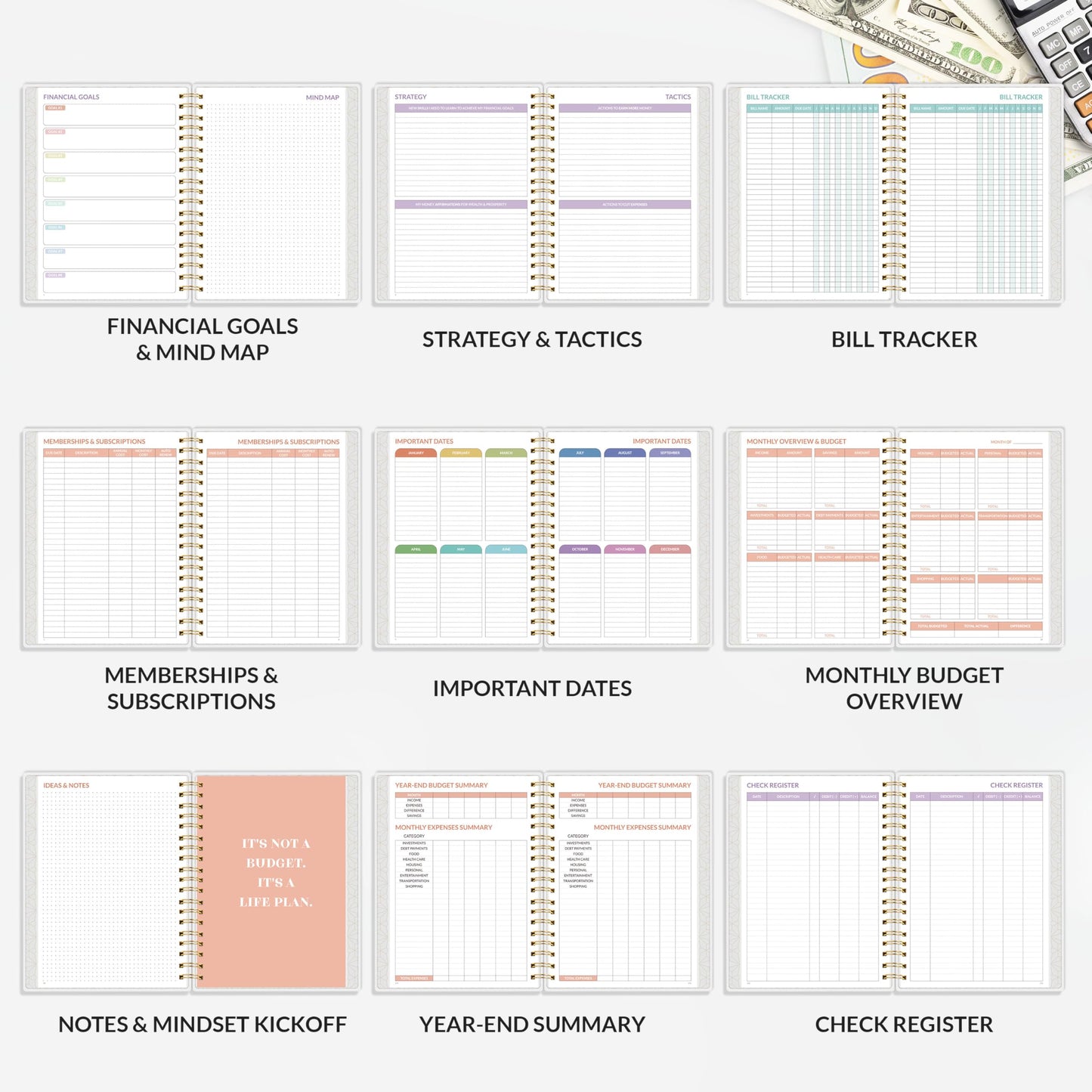 SUNEE Budget Planner - Deluxe Monthly Budget Book with 12-Pockets for Bill Organizer, Undated 12 Month Expense Tracker Notebook & Account Book B5 Size (8" x 10") to Manage Your Finance Planner, Black