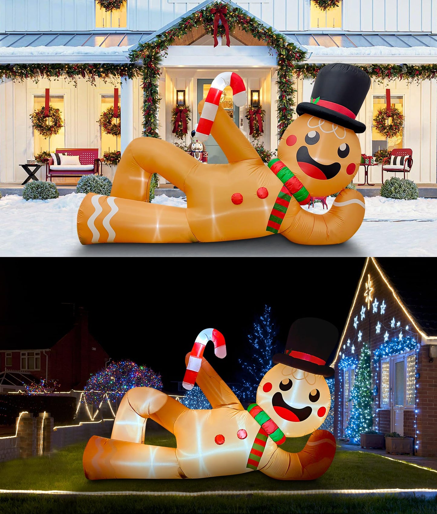 EAONE 10FT Christmas Inflatable Outdoor Decoration, Giant Christmas Blow Ups Yard Decorations Inflatable Gingerbread Man Lying Flat with Built-in LED Lights for Garden, Lawn, Home Xmas Holiday Decor