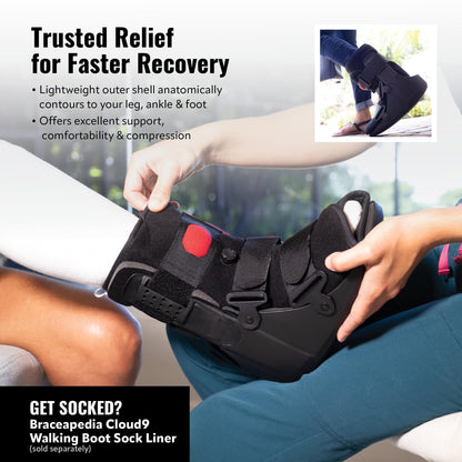 Braceapedia Rapid Recover Short Walking Boot, Fracture Boot, Medical Grade Fracture Foot & Ankle Support Brace Adjustable Air Pump, Sprain & Injury Recovery, Post Op Shoe, For Injured Foot, Large, Black