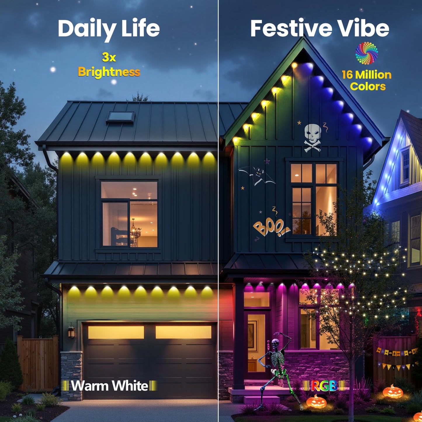 100ft Permanent Outdoor Lights, RGB+IC IP67 Waterproof Smart LED Lights with App/Remote for Daily, Christmas, New Year, Halloween, Holiday, Party Decor, Valentine's Day Christmas Lights Outdoor