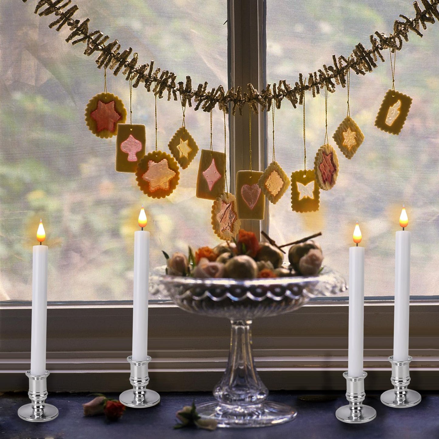 Bolamp LED Flameless Window Candles with Remote Timer Sliver Base 10 PCS Battery Operated Flickering Taper Candle Lights with Removable Candle Holders Best Gift for Xmas Wedding Home Dinner Décor