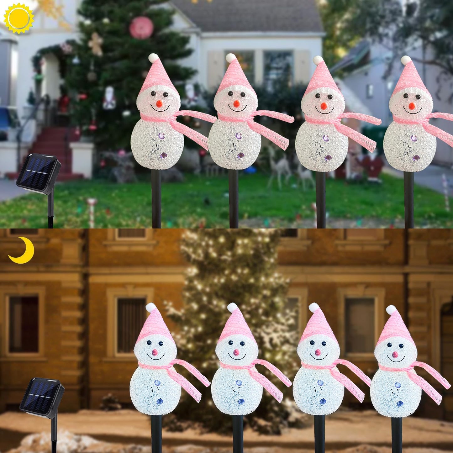 Taoushuleng Christmas Pink Snowman Pathway Lights, Solar Powered Snowman Light with 4 Stakes with 8 Lighting Modes for Pathway, Winter Yard, Garden Decor (Pink Snowman)