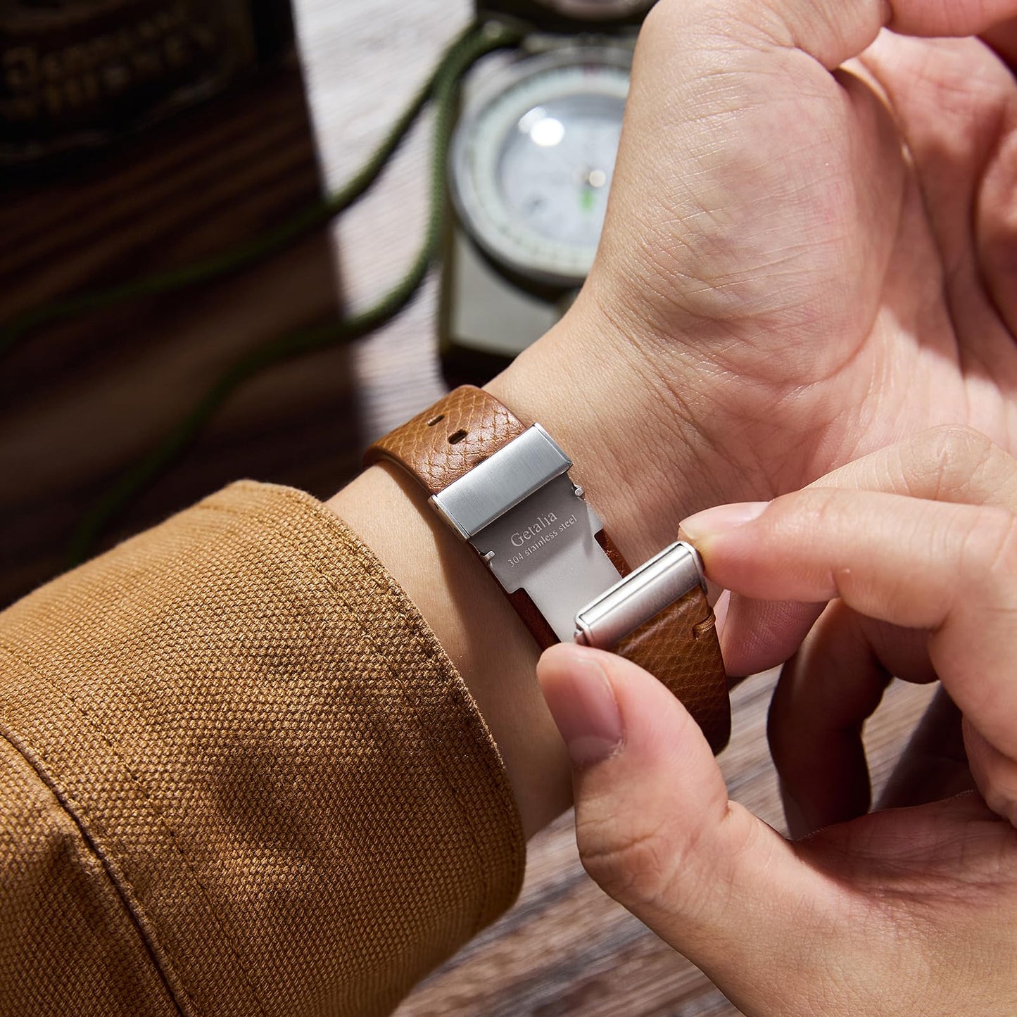 Getalia Italian Leather Watch Band | Tuscany Vegetable-Tanned Full Grain Calfskin Palm Grain Strap for Men Women | Quick Release | Folding Clasp | 18mm 19mm 20mm 21mm 22mm Soft (Cognac：Width-20mm)
